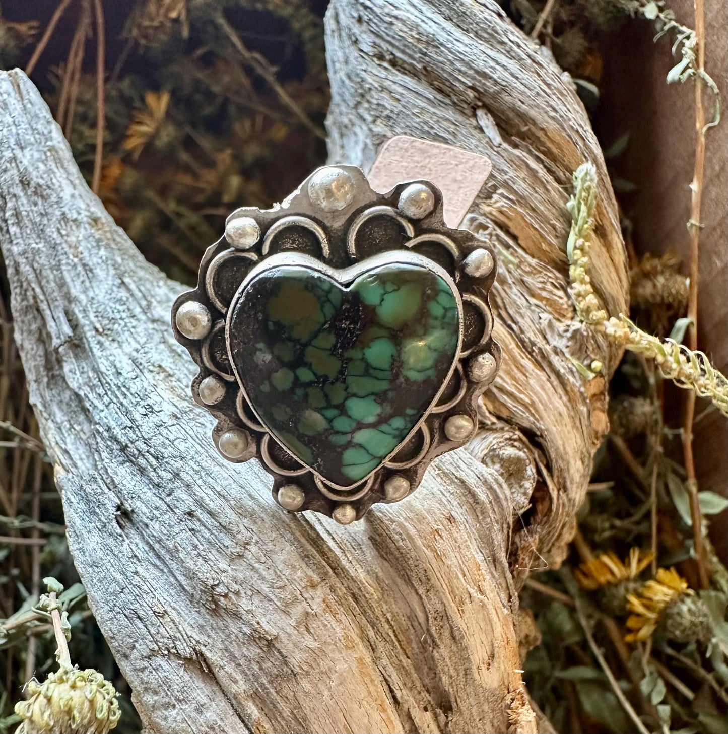 Artisan Heart Turquoise Sterling silver ring. hand forged, hand made, size 9