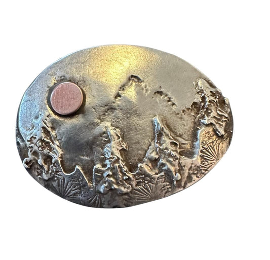Mountain landscape pin, mixed metal brooch, artisan sterling silver pin, wilderness , artisan broach
