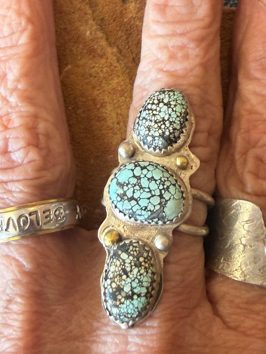 Triple Stone Hubei Turquoise Ring
