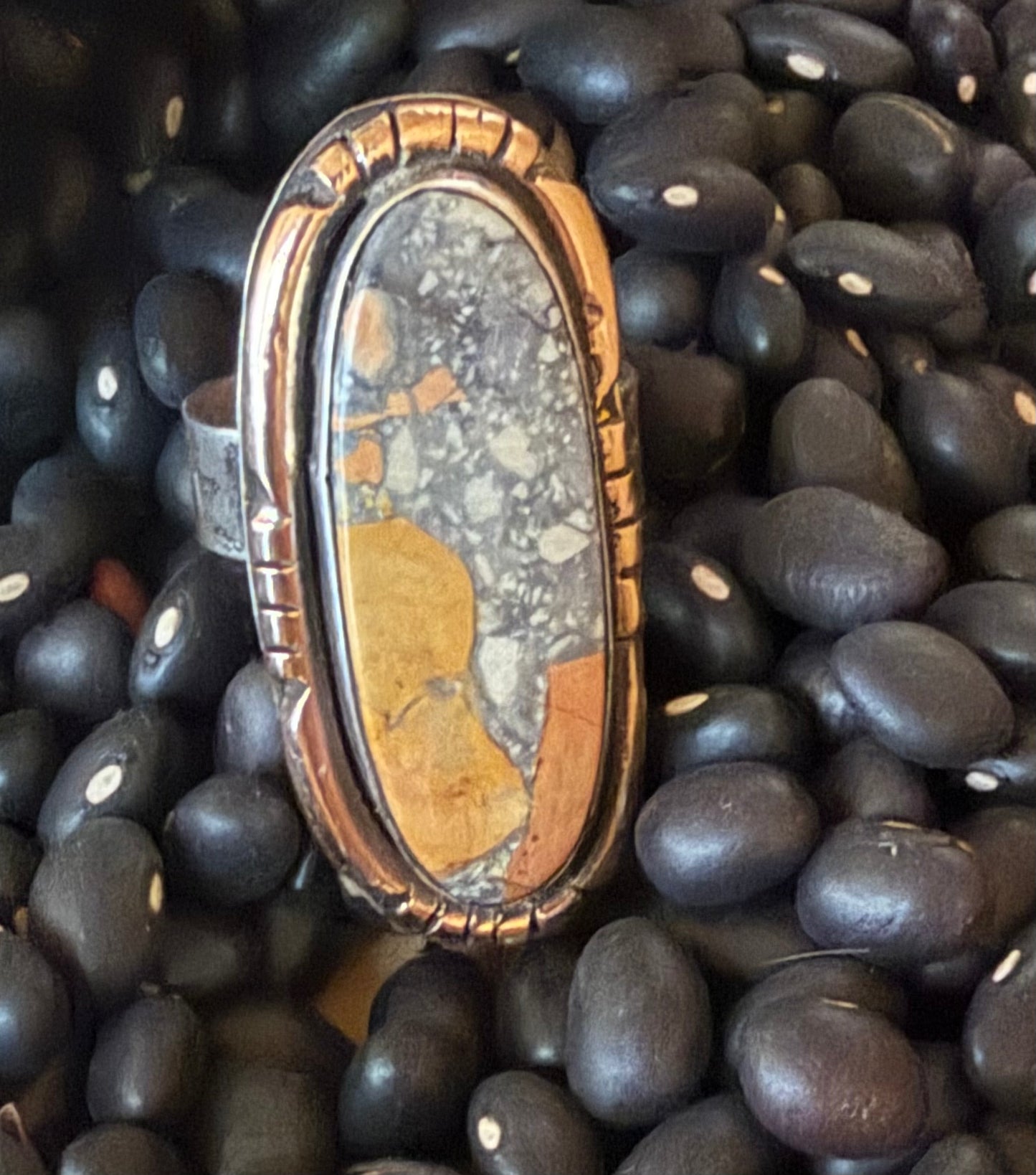 Maligano Jasper Statement Ring – Size 8.25| Sterling Silver & Bronze Accents