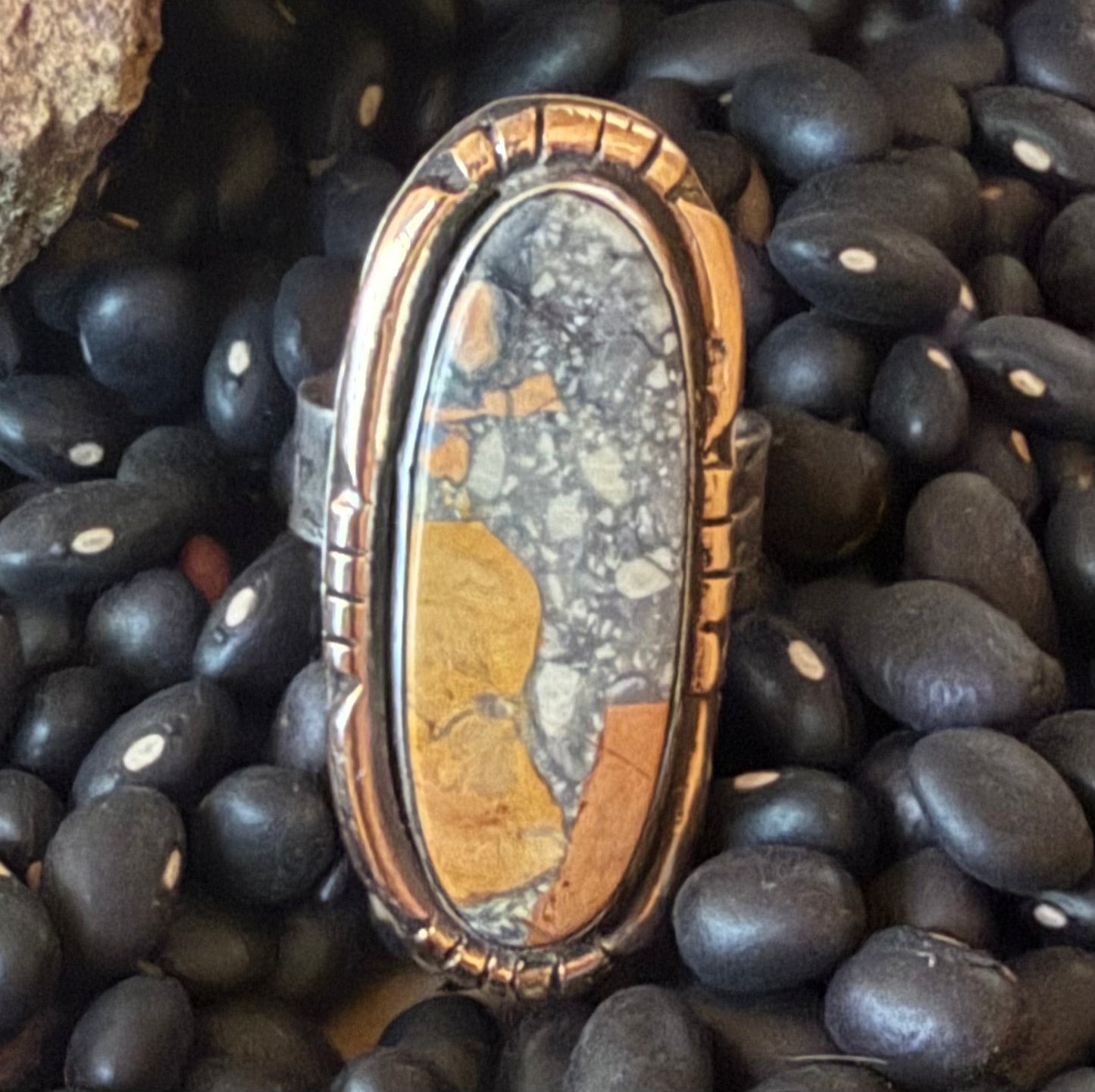 Maligano Jasper Statement Ring – Size 8.25| Sterling Silver & Bronze Accents