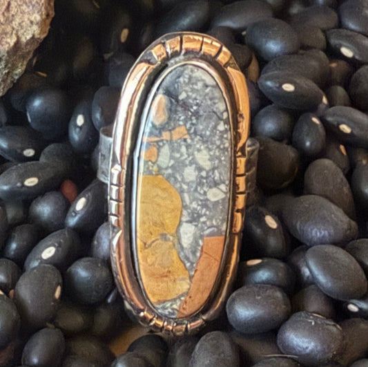 Maligano Jasper Statement Ring – Size 8.25| Sterling Silver & Bronze Accents