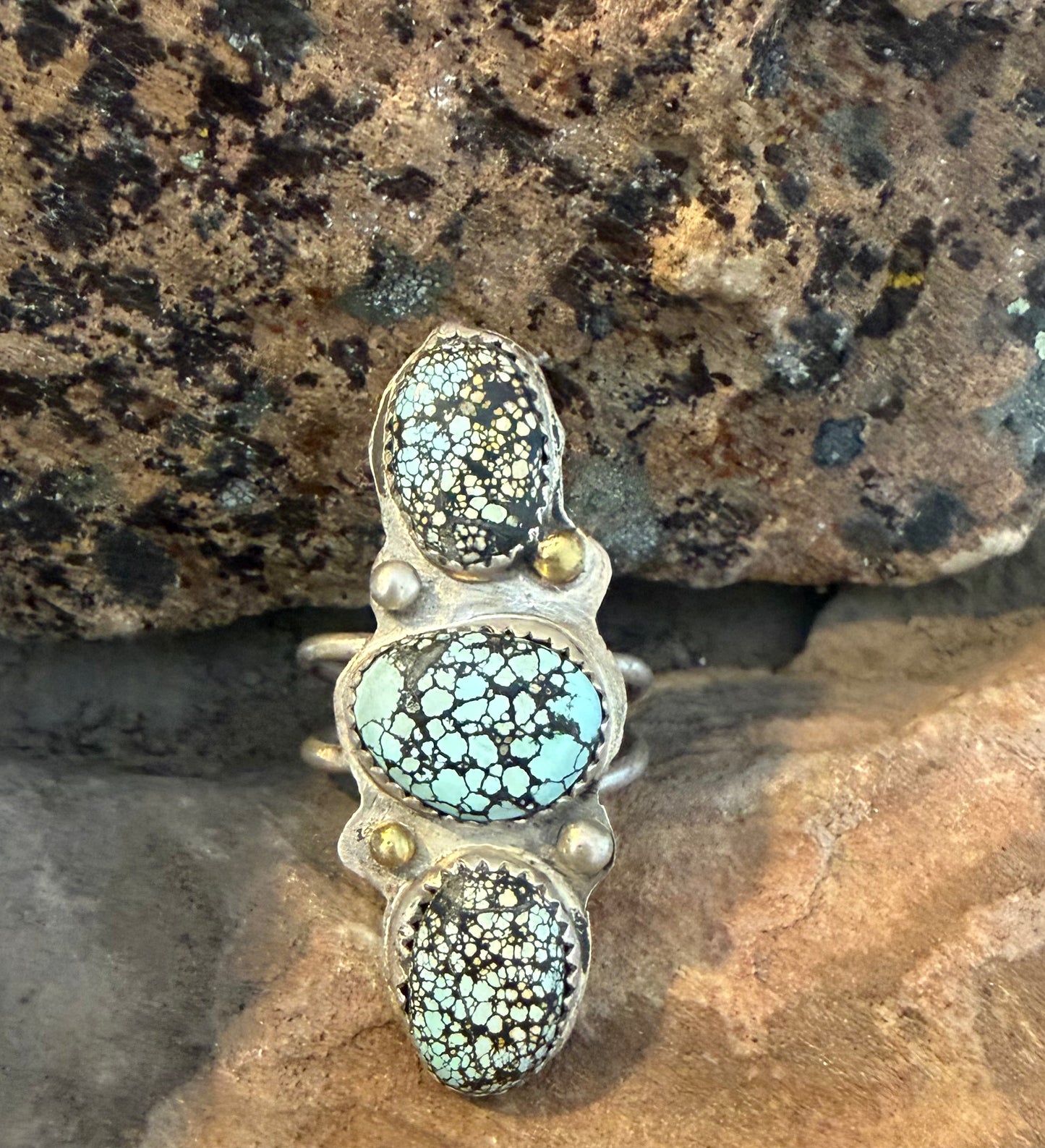 Triple Stone Hubei Turquoise Ring
