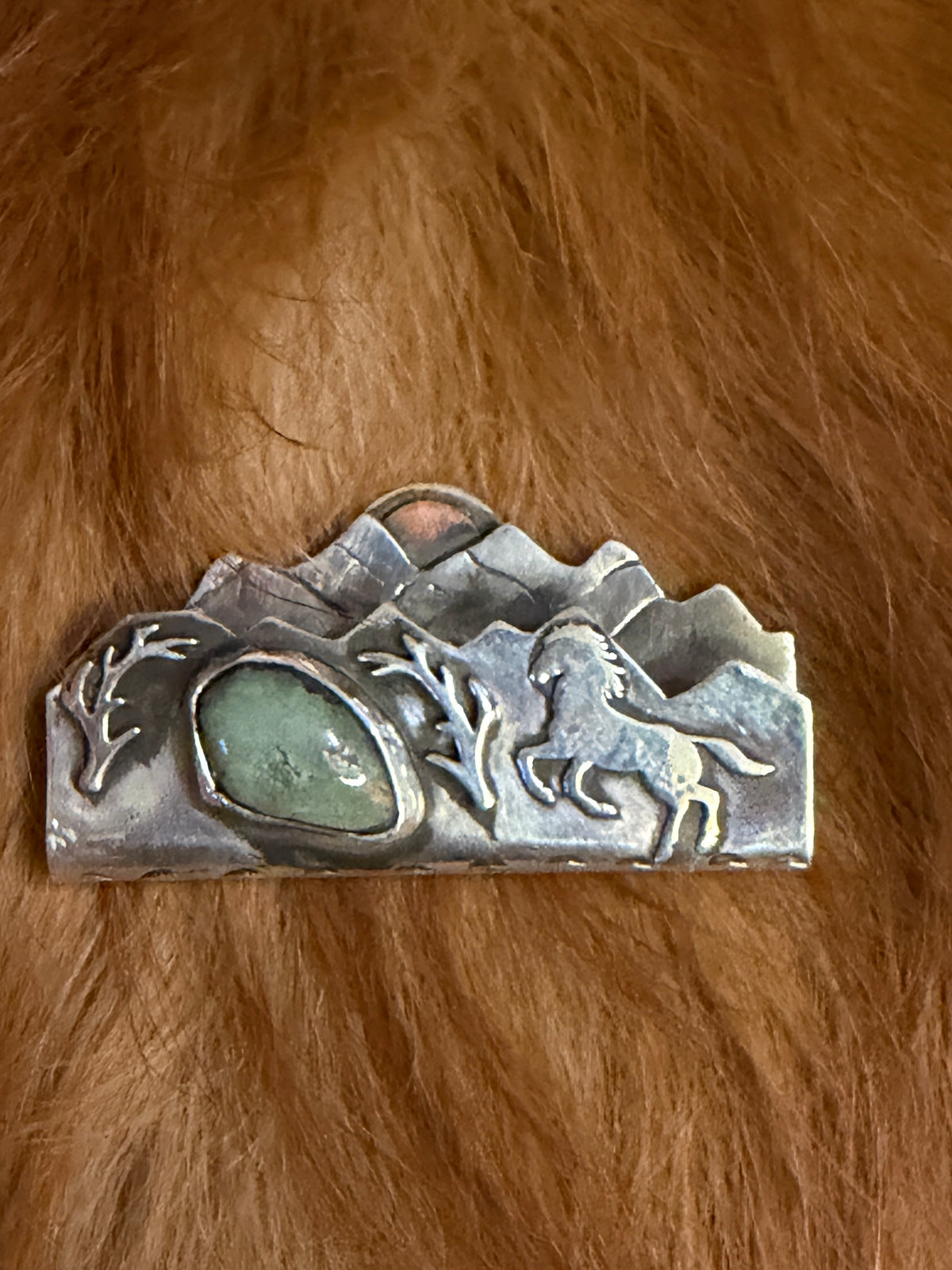 Sterling Silver Mountain & Running Horse Hat Brim Clip — One of a Kind