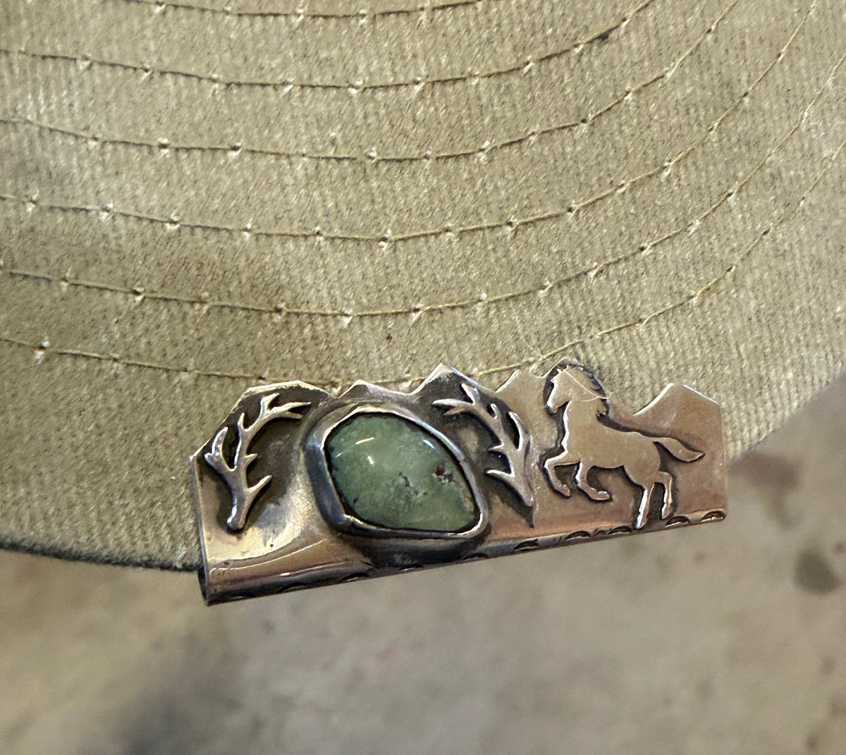 Sterling Silver Mountain & Running Horse Hat Brim Clip — One of a Kind