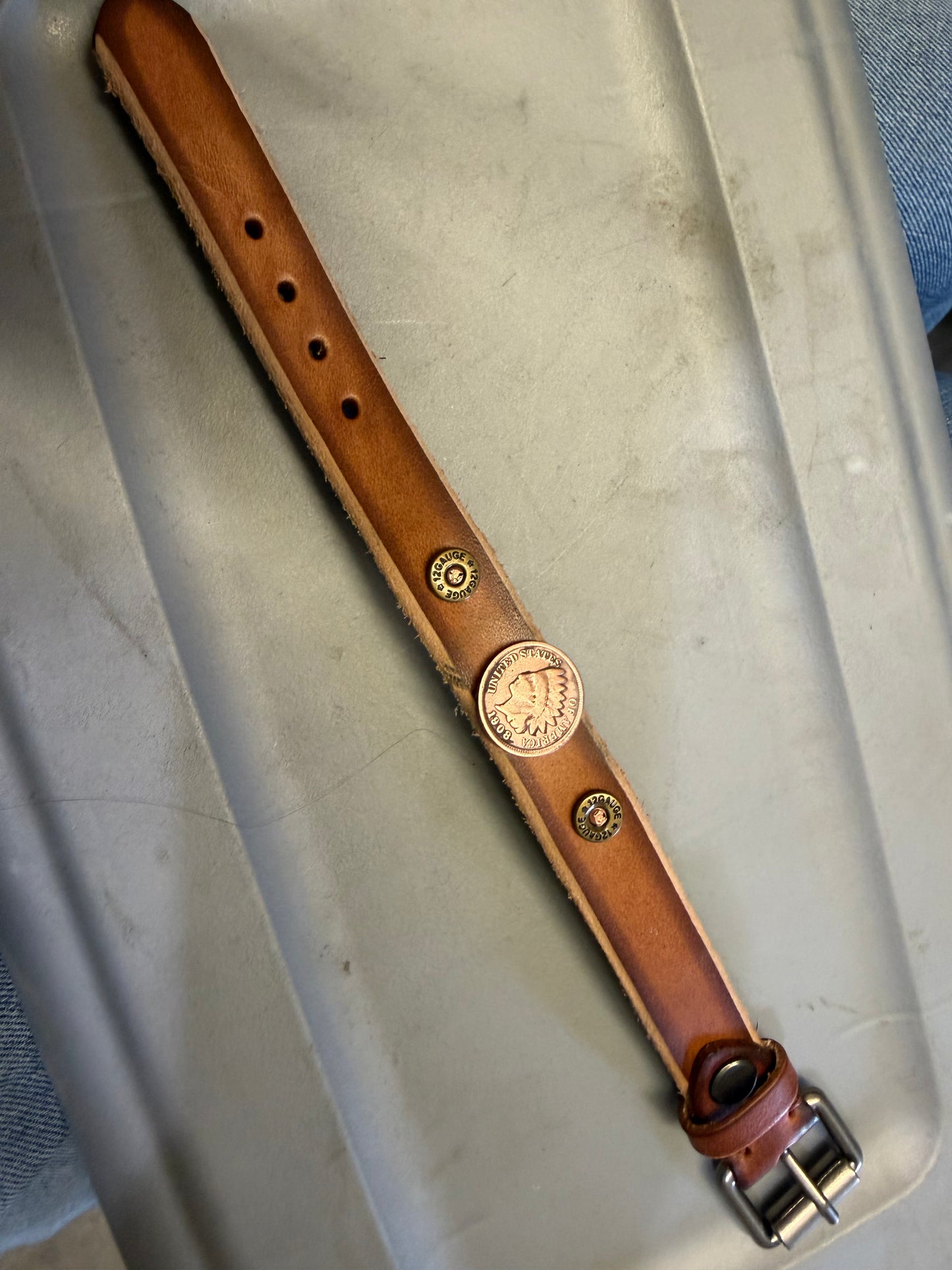 Handcrafted Indian Head Penny Leather Bracelet (1907)