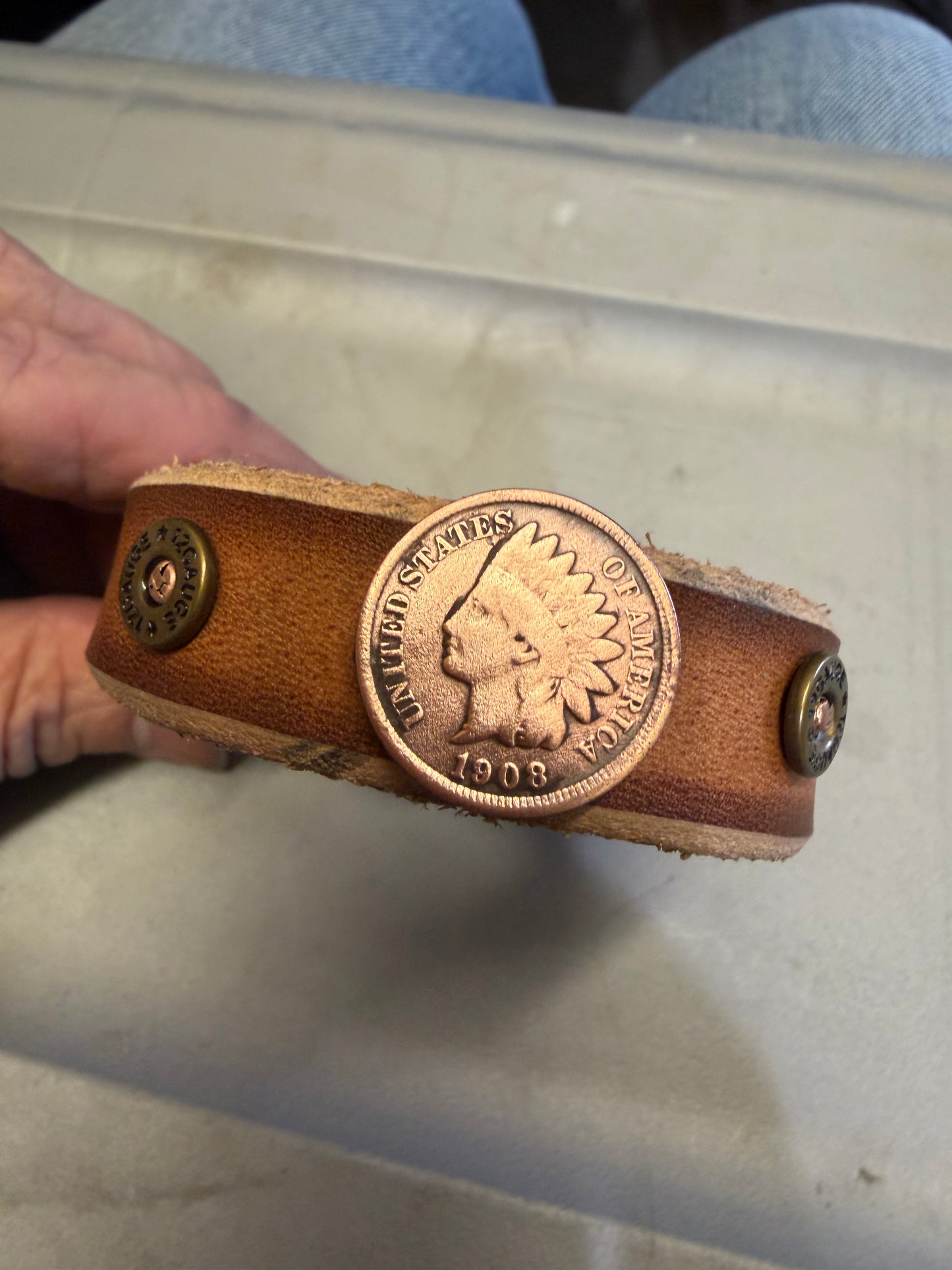 Handcrafted Indian Head Penny Leather Bracelet (1907)