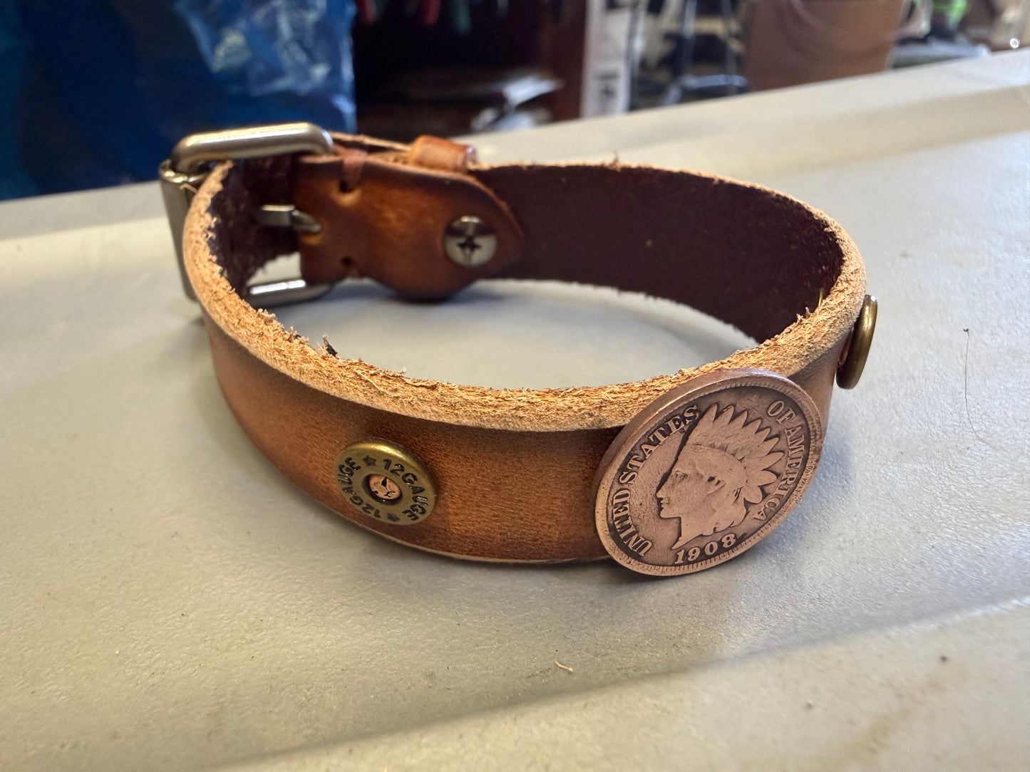 Handcrafted Indian Head Penny Leather Bracelet (1907)