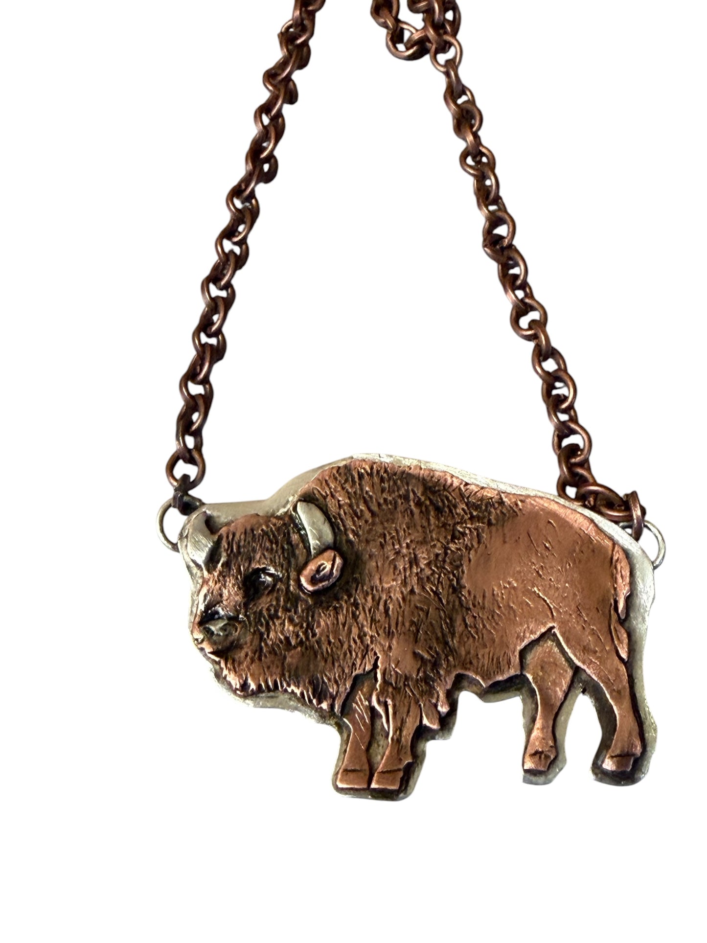 Sterling Silver & Copper Bison Necklace — Handcrafted Western Heirloom