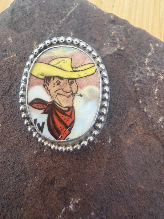 Vegas Vic Sterling Silver pendant/vintage ceramic focal
