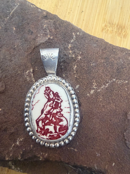 Bronc and Cowboy vintage ceramic pendant