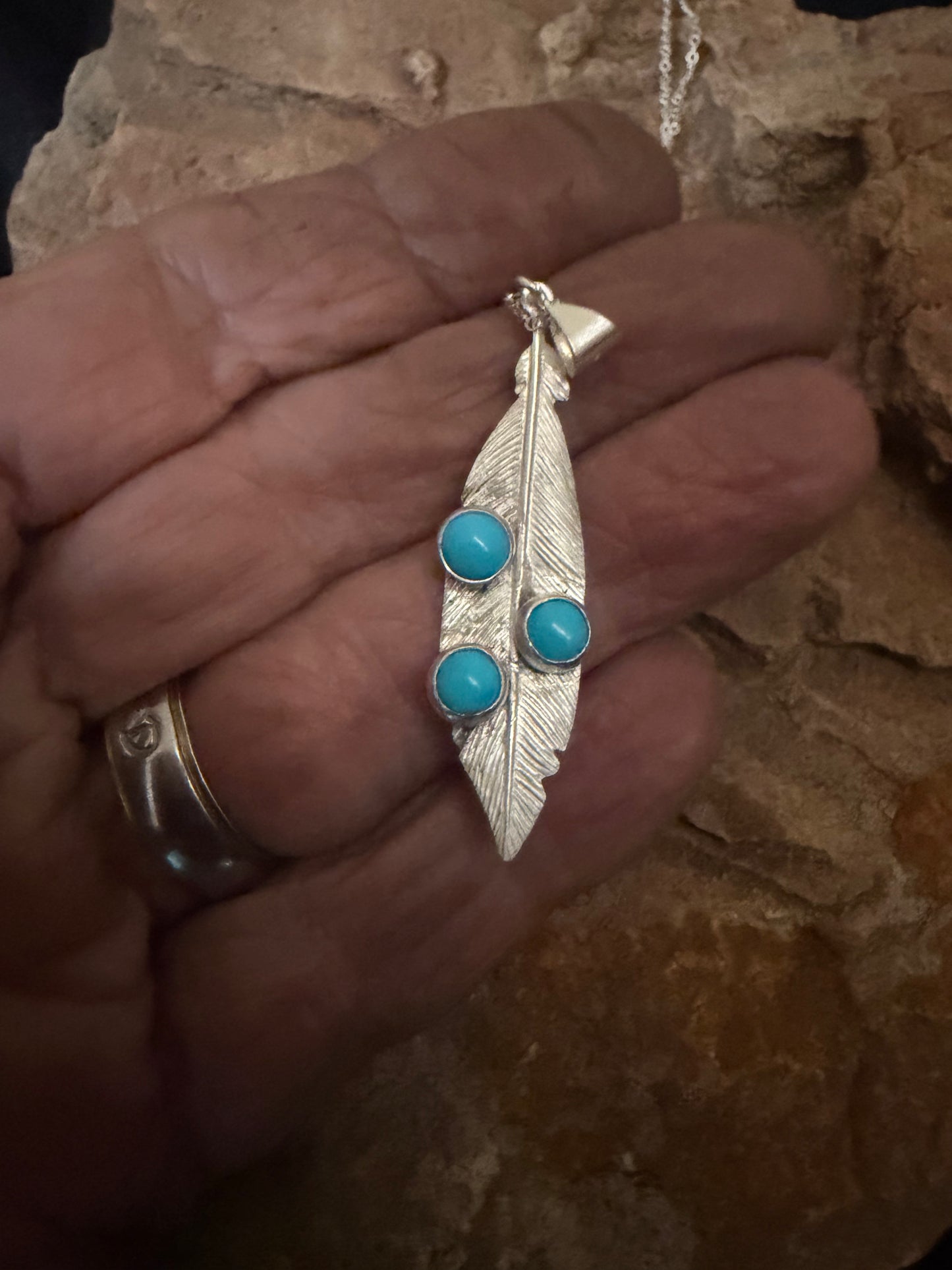 Sleeping Beauty Turquoise Jewelry Set,Sterling Silver Feather Pendant & Earrings,Handmade Southwestern Jewelry,Artisan Jewelry