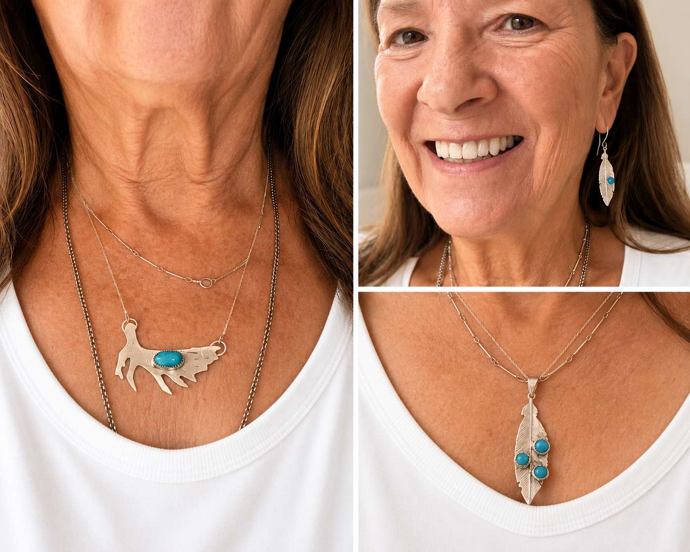 Sleeping Beauty Turquoise Jewelry Set,Sterling Silver Feather Pendant & Earrings,Handmade Southwestern Jewelry,Artisan Jewelry