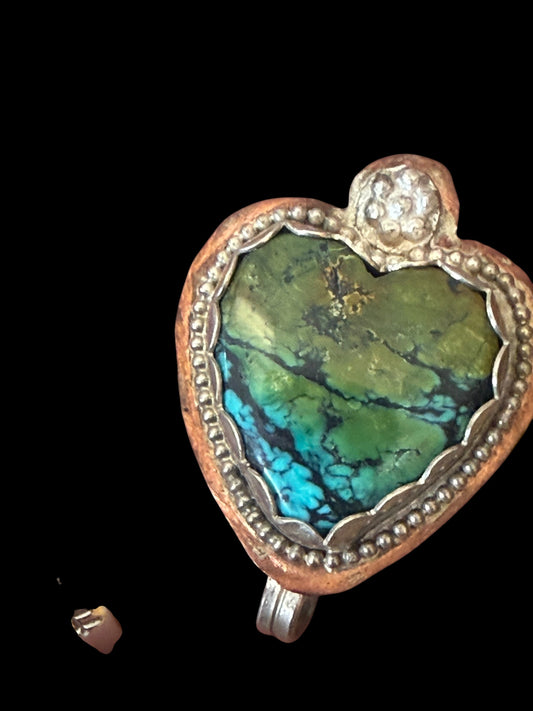 Sterling Silver & polychrome Turquoise heart Hat Brim Clip (Copy)