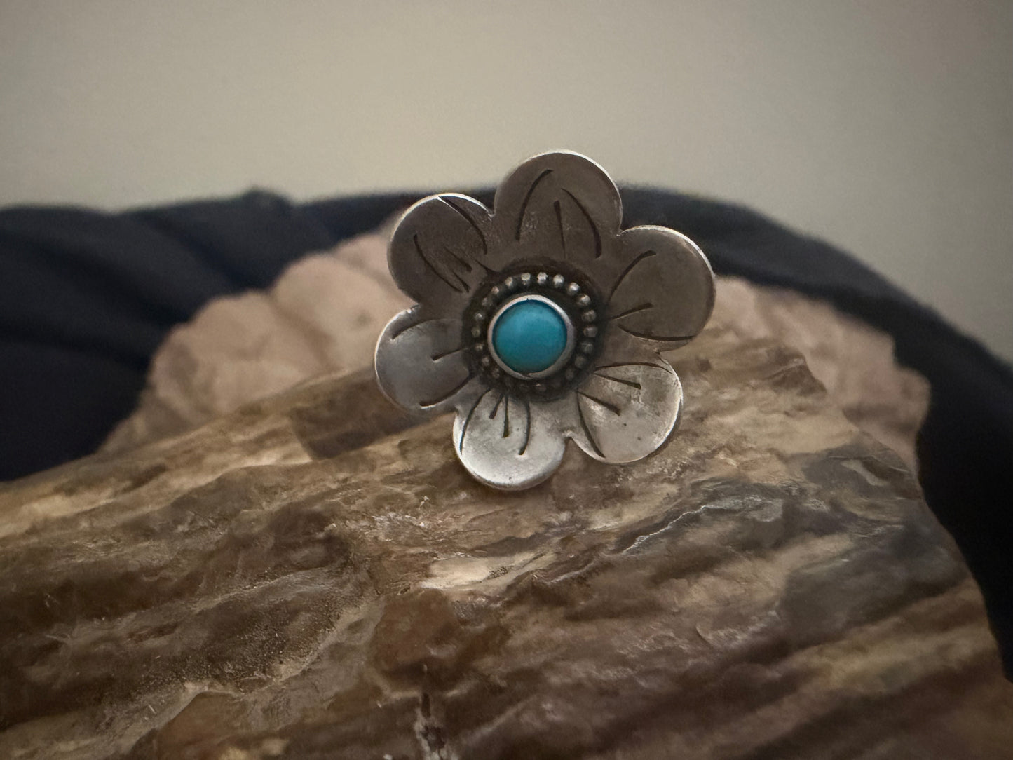 Sterling Silver Turquoise Flower Ring | Handmade Southwestern Statement Ring | Artisan Turquoise Jewelry | Western Floral Ring/8.25