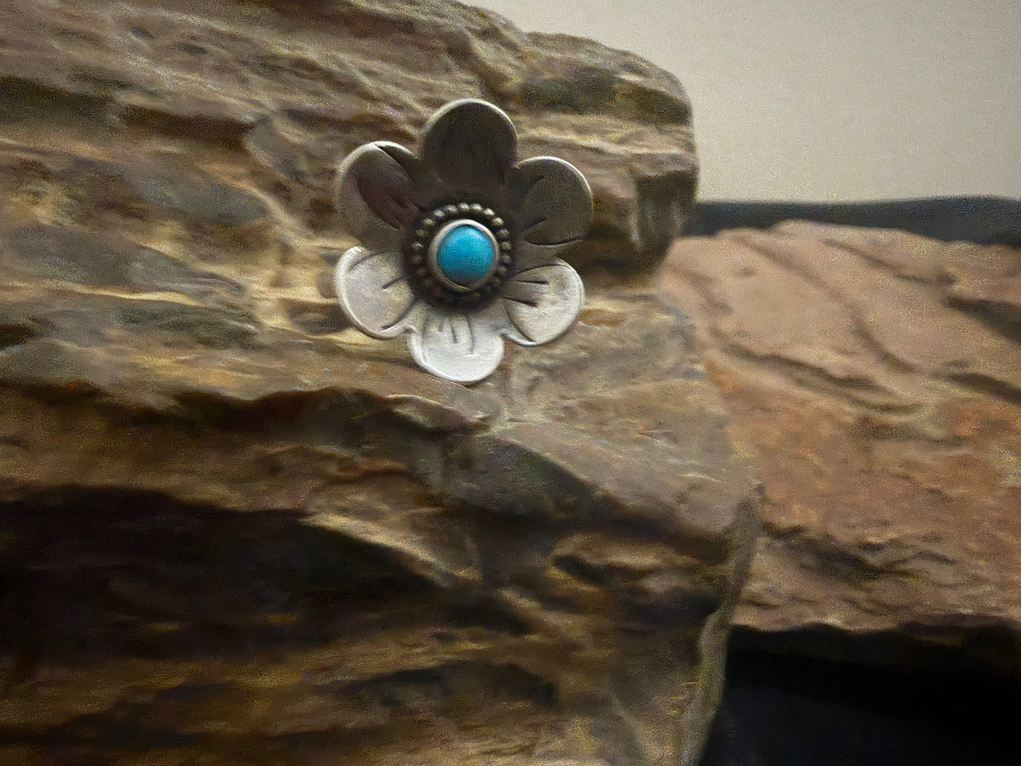 Sterling Silver Turquoise Flower Ring | Handmade Southwestern Statement Ring | Artisan Turquoise Jewelry | Western Floral Ring/8.25