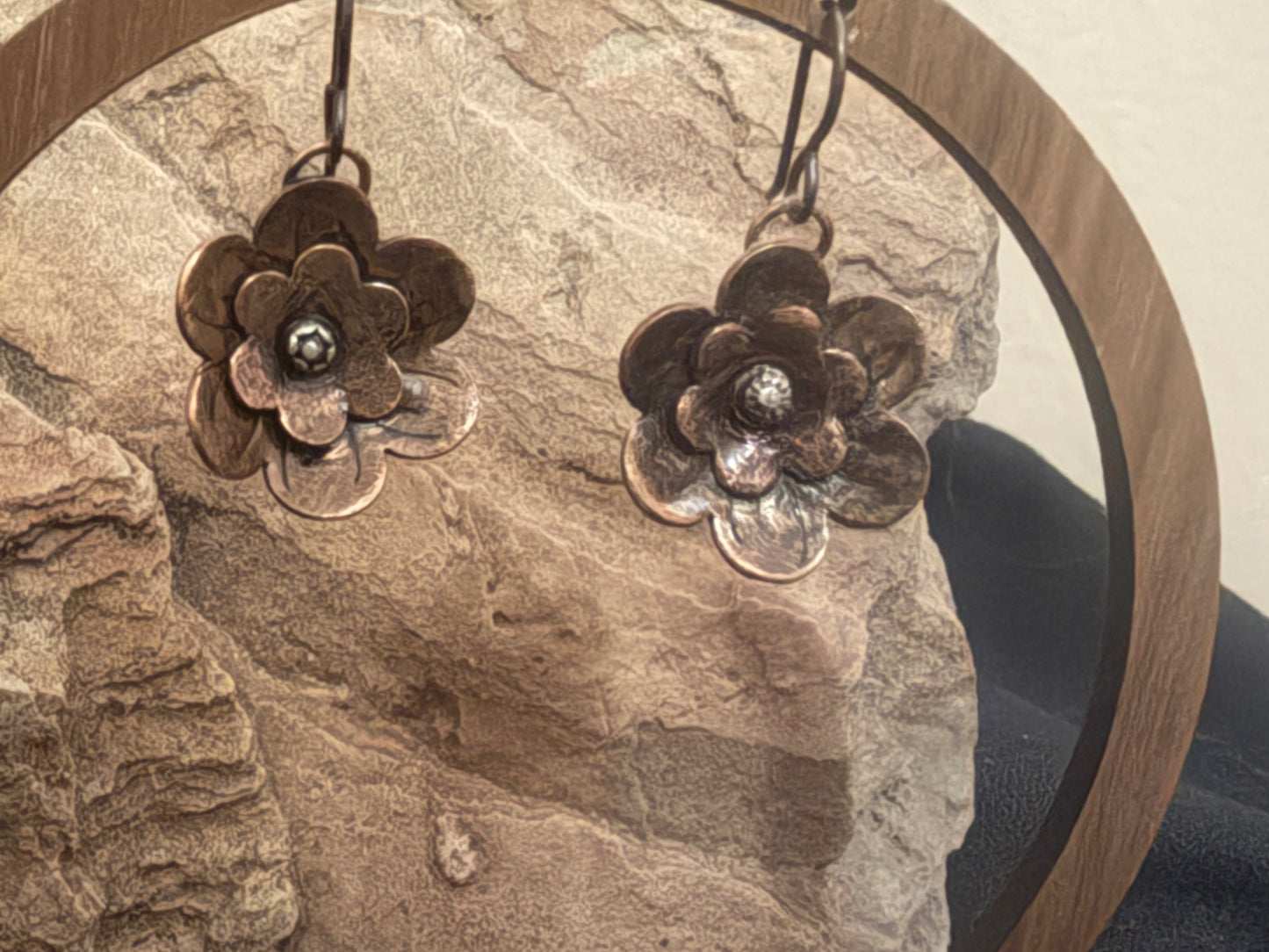 Hand Textured Copper Flower Earrings with Sterling silver stamping | 7/8” Artisan Earrings | niobium earwires | Handmade Western Jewelry (Copy)