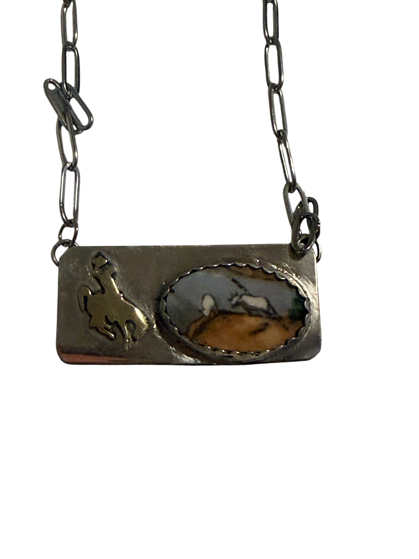 Bucking Horse with vintage ceramic plate cabachon