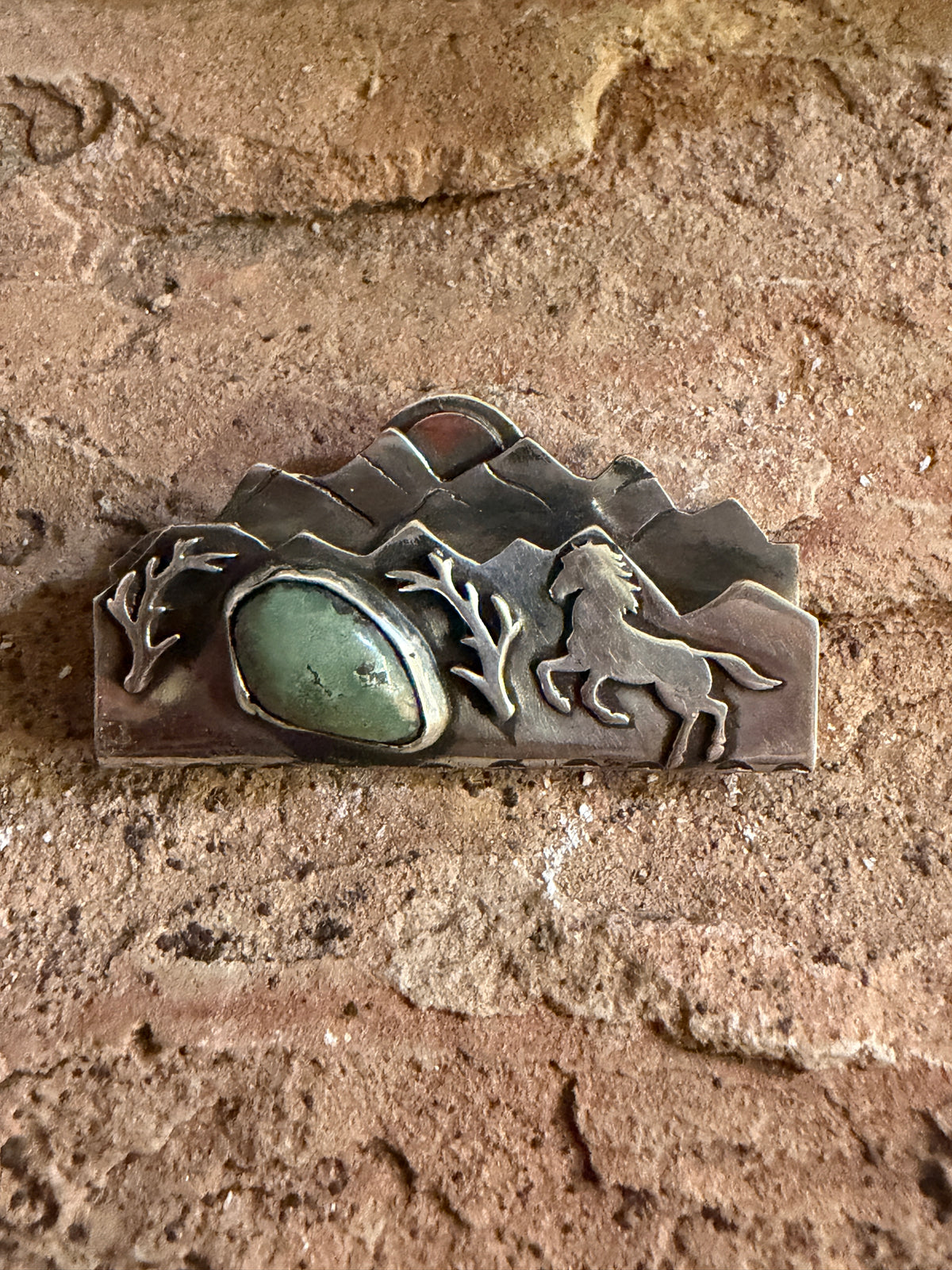 Sterling Silver Mountain & Running Horse Hat Brim Clip — One of a Kind