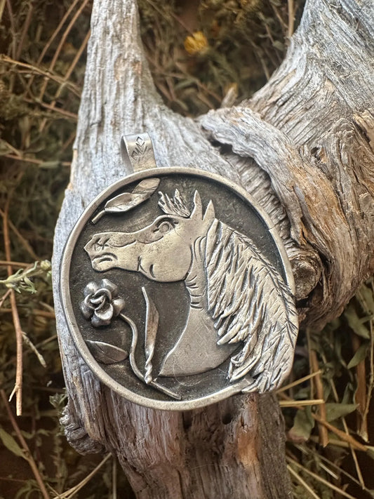 Hand-Forged Sterling Silver Horse Pendant, Western Equestrian Jewelry, Cowgirl Necklace, Handmade Wyoming Silversmith Gift