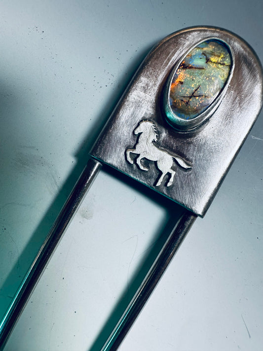 Jumbo safety pin with sterling opal