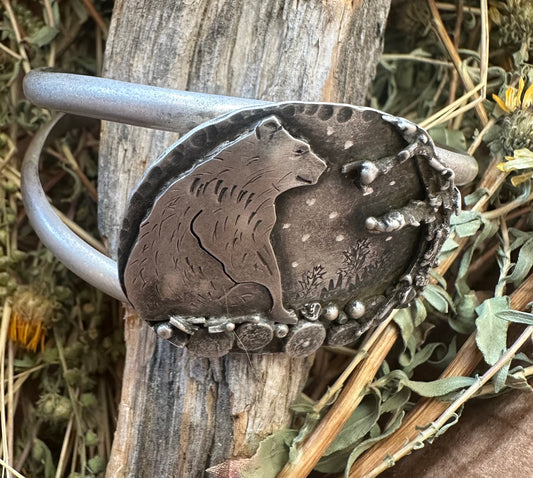 Hand-Forged Sterling Silver Bear Cuff,