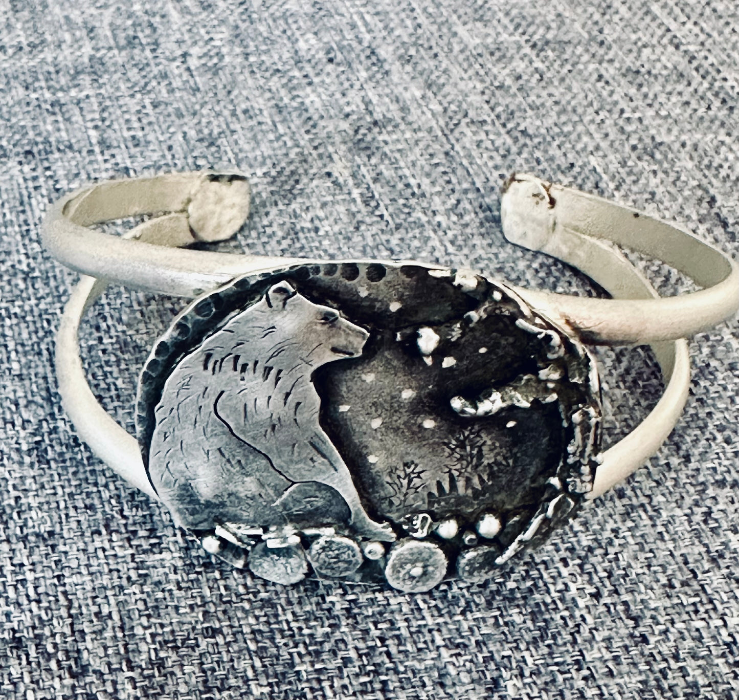 Hand-Forged Sterling Silver Bear Cuff,