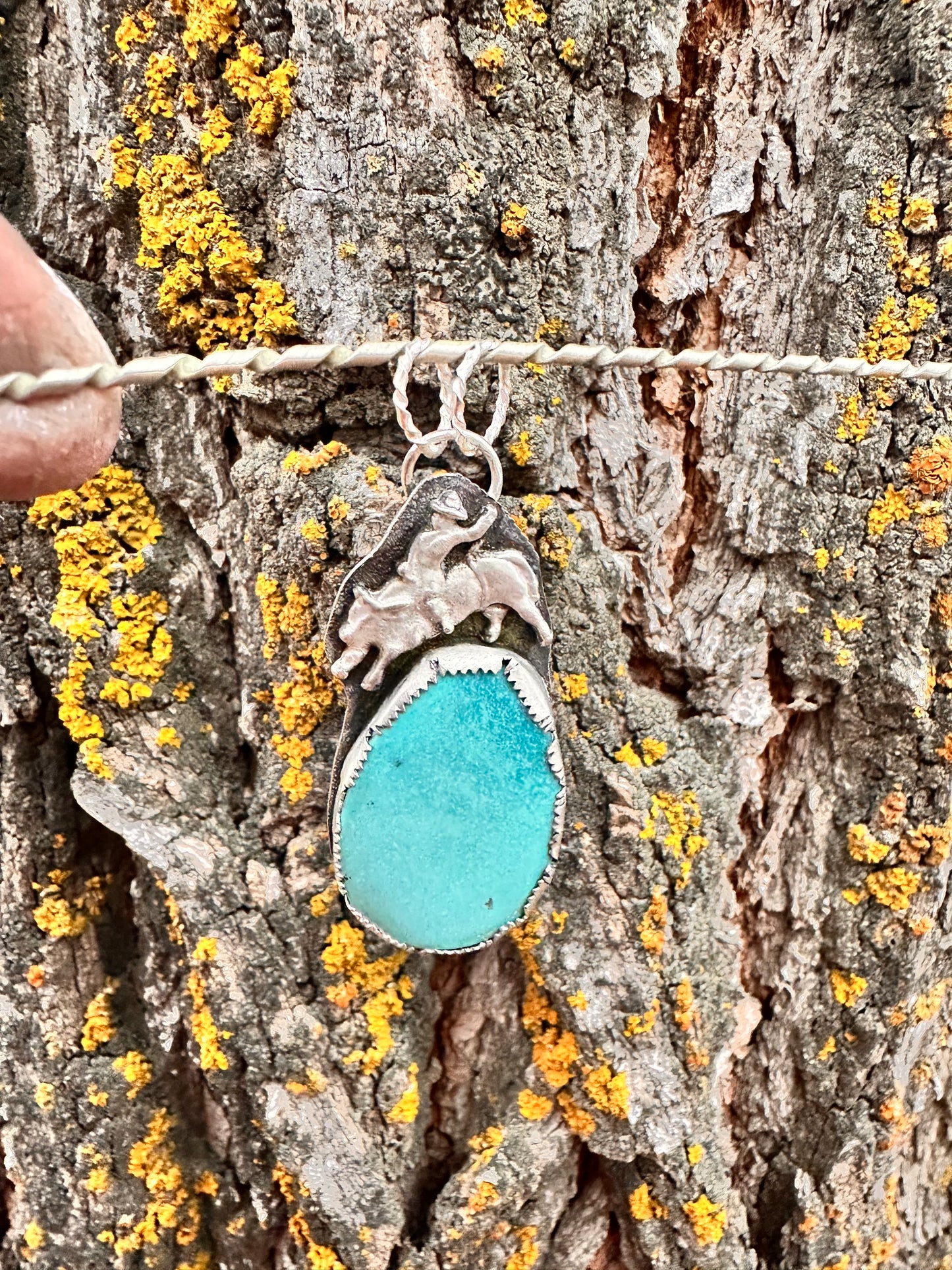 Ride the Spirit of the West – Handcrafted Bull Rider Turquoise Pendant