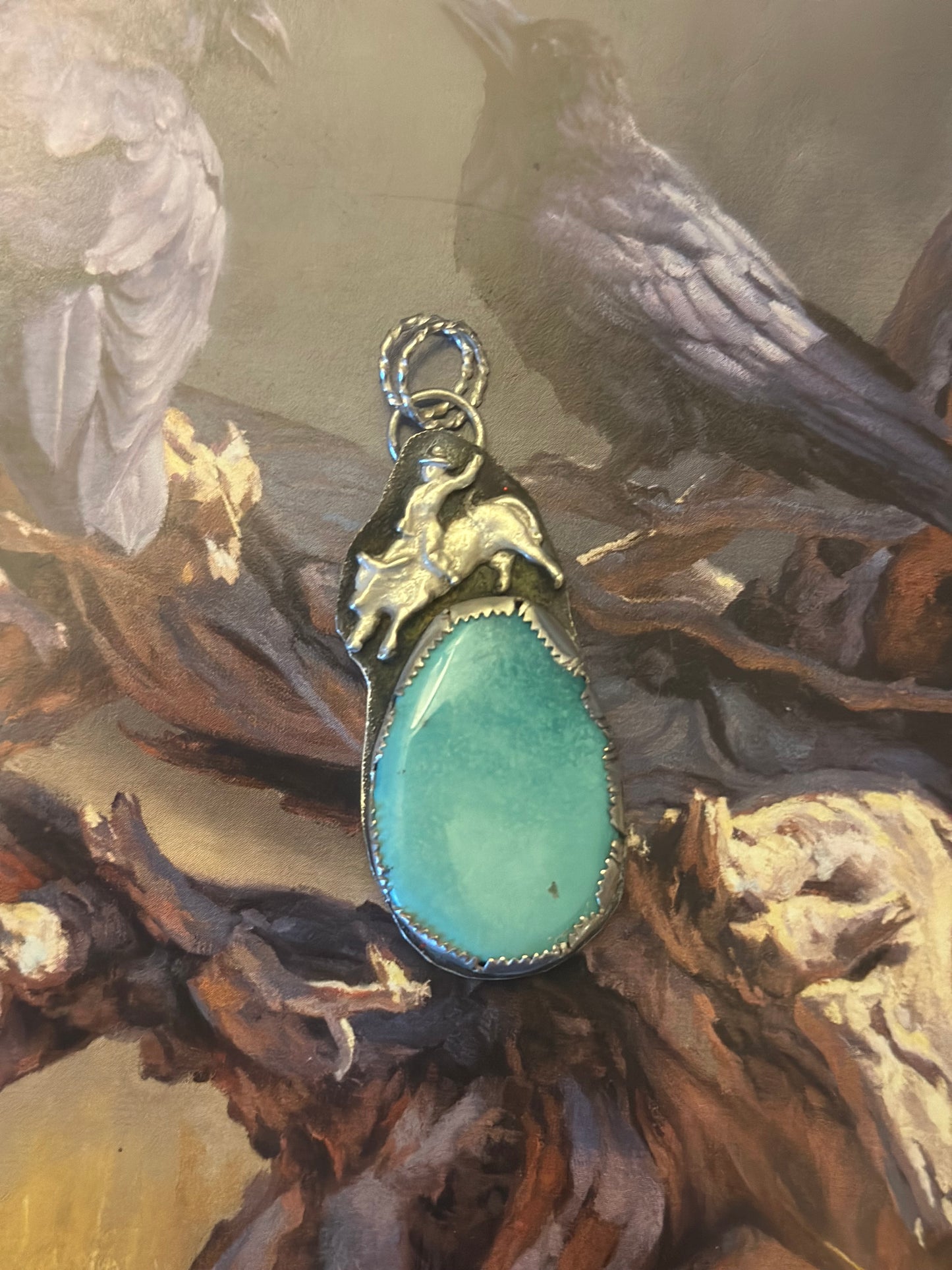 Ride the Spirit of the West – Handcrafted Bull Rider Turquoise Pendant