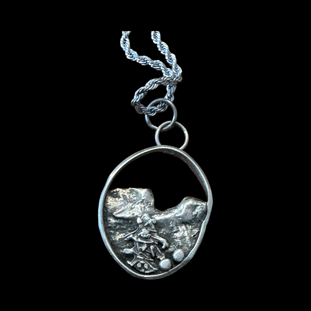 Sculpted Silver Mountain Necklace – Handcrafted Artisan Pendant in Sterling Silver