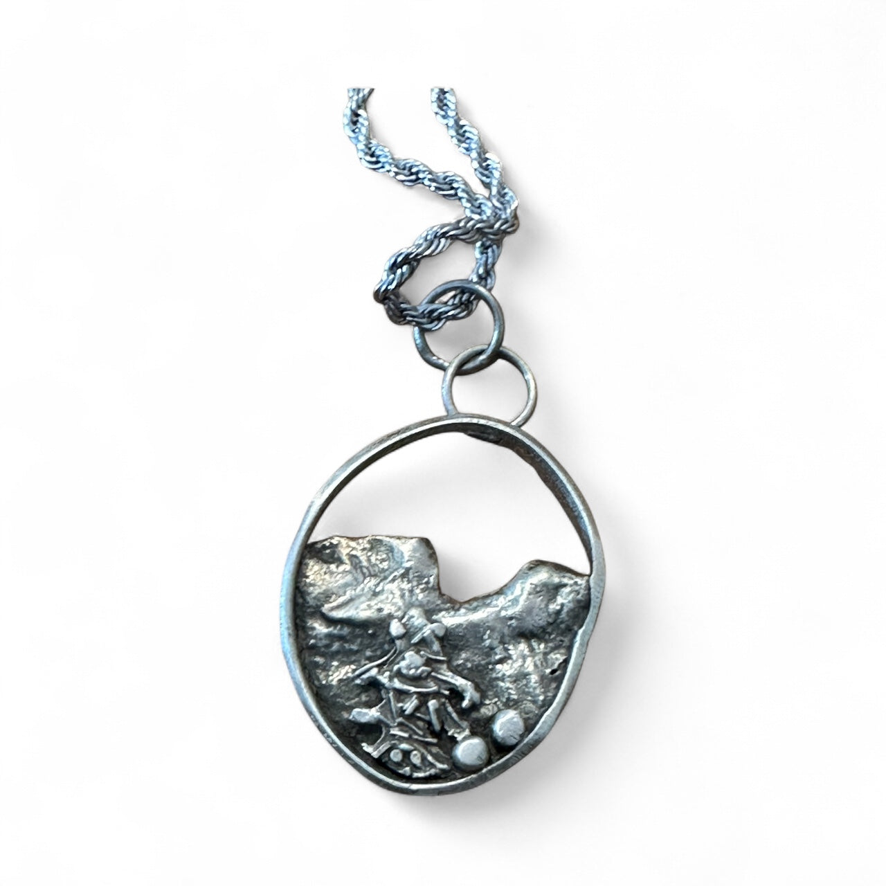 Sculpted Silver Mountain Necklace – Handcrafted Artisan Pendant in Sterling Silver