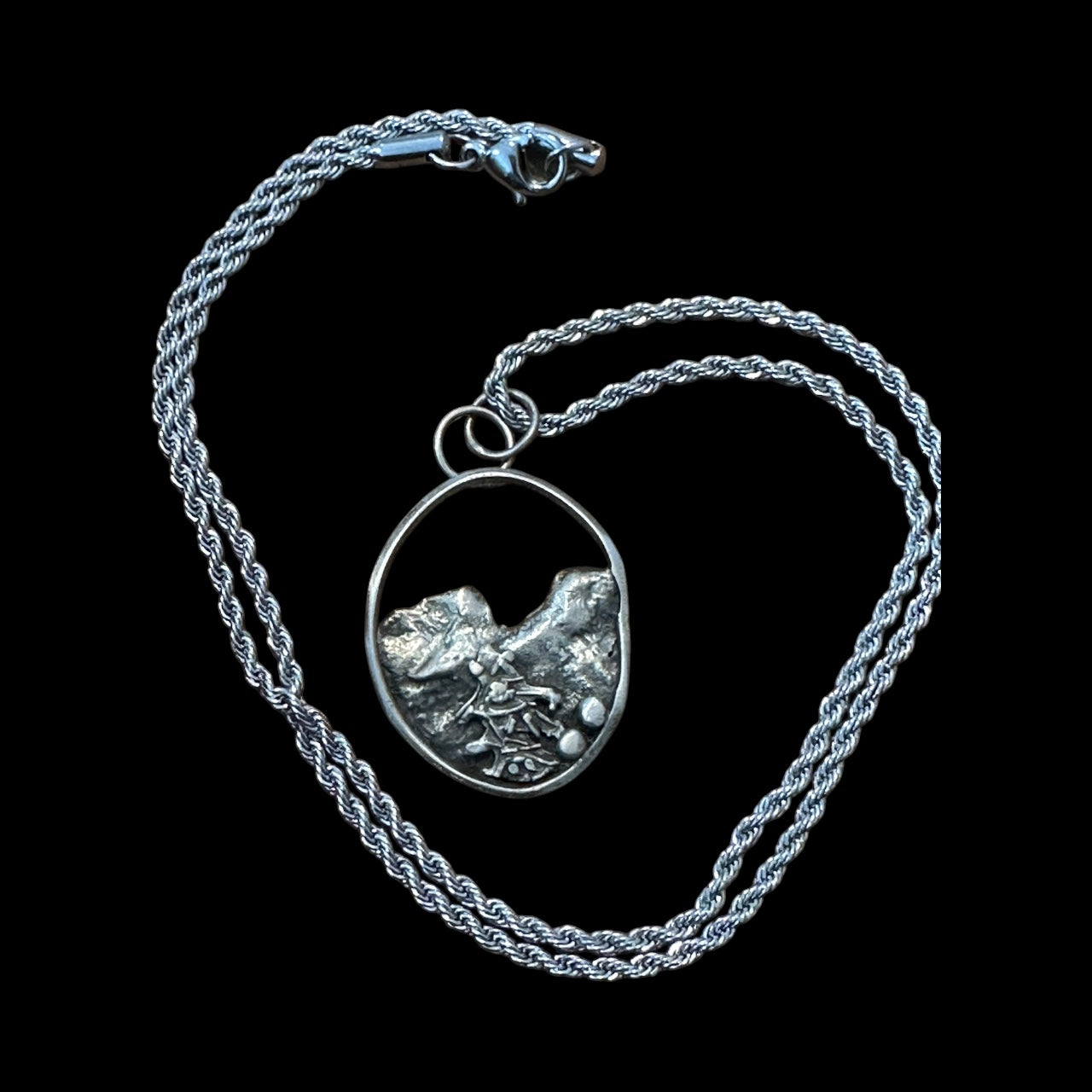 Sculpted Silver Mountain Necklace – Handcrafted Artisan Pendant in Sterling Silver