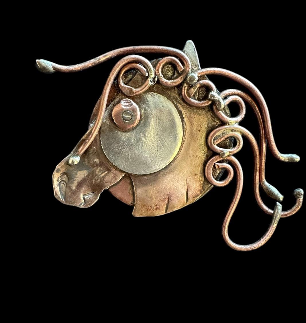 Horse pin, mixed metal brooch, mustang, wild horses, artisan broach