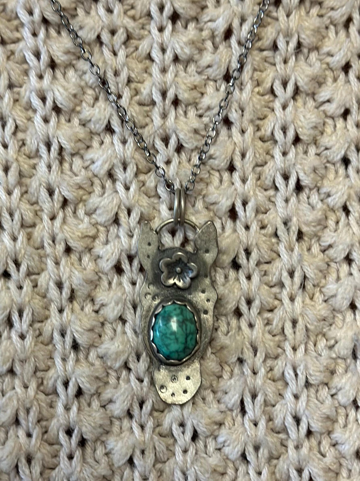 Horse head pendant, hand forged with turquoise