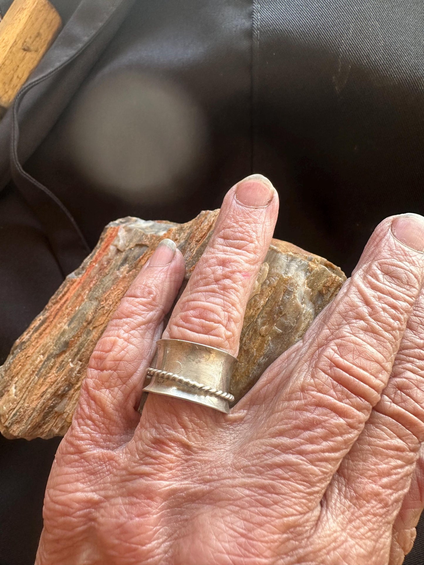 Hammered finish silver spinner  Ring, organic sterling silver, silver band