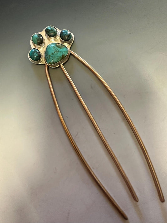 Paw hair comb, kingman turquoise hair accessories, bridal hair jewelry, cowgirl, dog lover