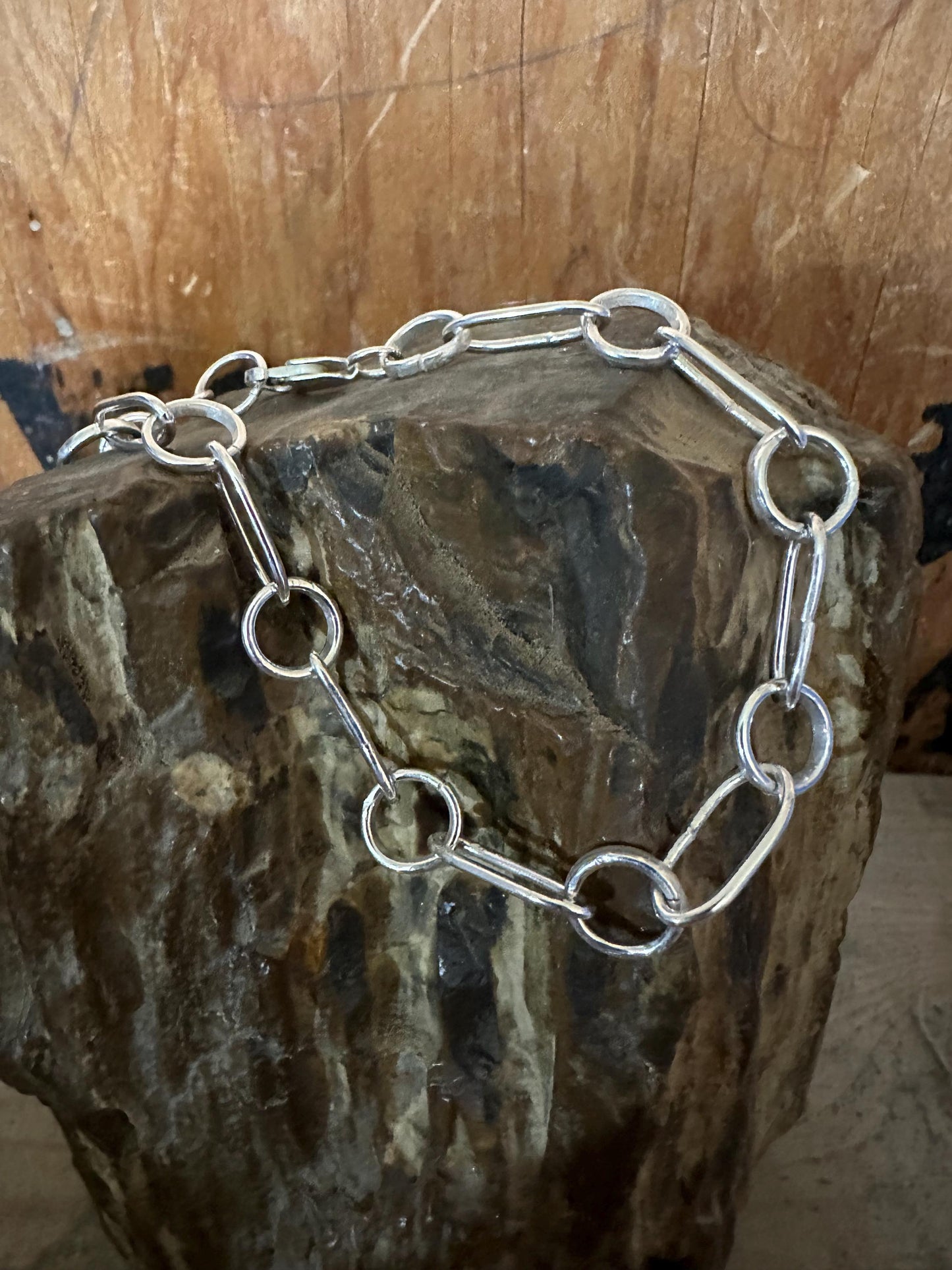 Artisan Sterling Silver chain Bracelet, chunky paperclip chain,  mens chain bracelet, large chain bracelet, handmade