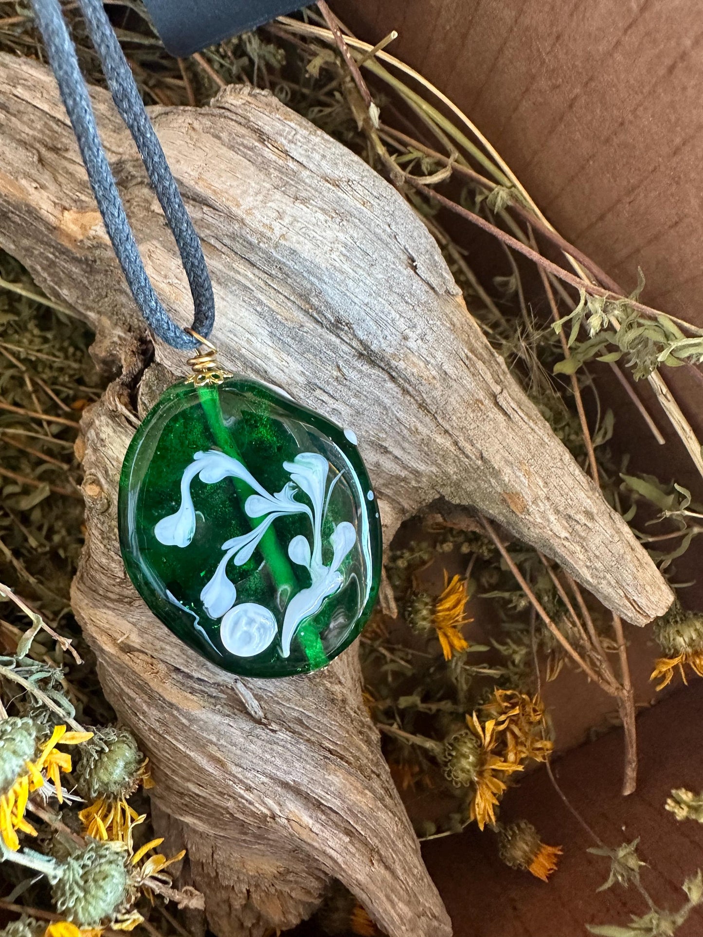 Albino buck deer lampwork glass necklace