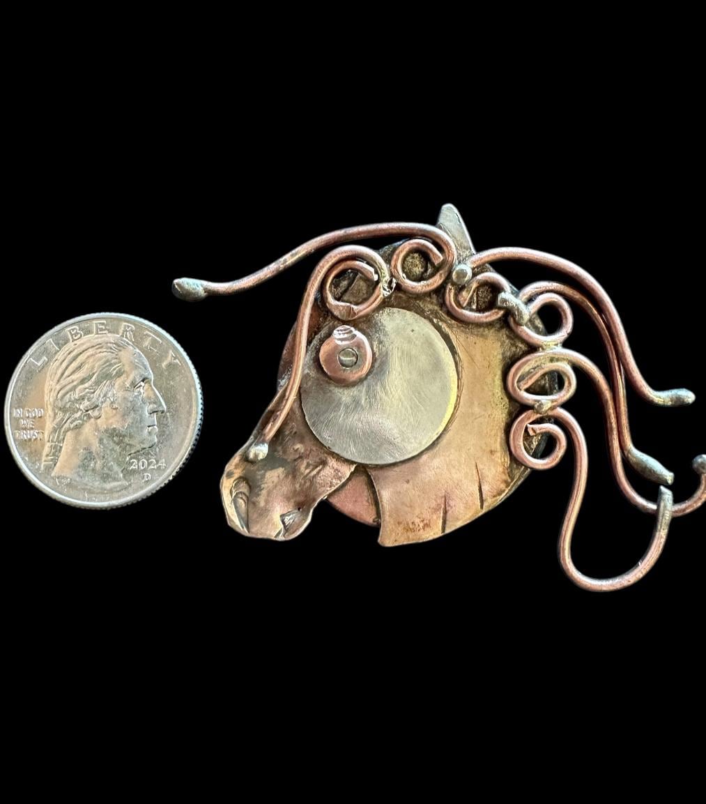 Horse pin, mixed metal brooch, mustang, wild horses, artisan broach