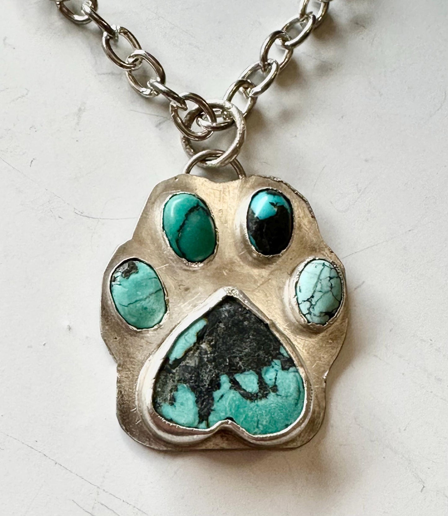 Turquoise paw print necklae