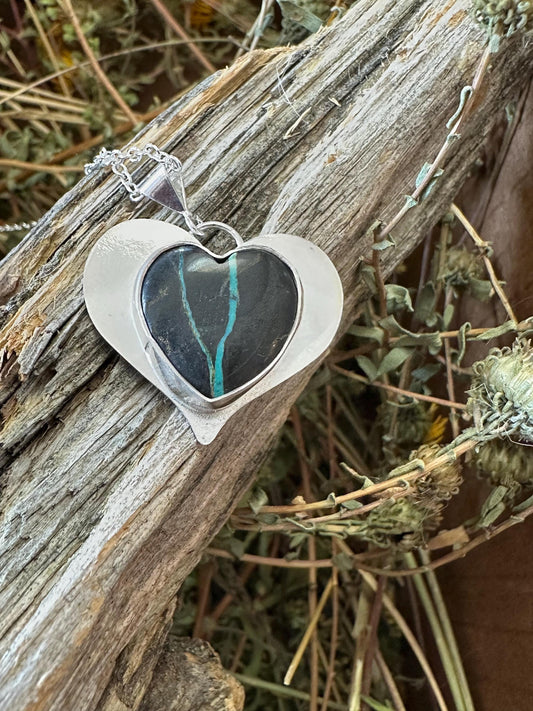 Blackjack turquoise heart sterling silver necklace
