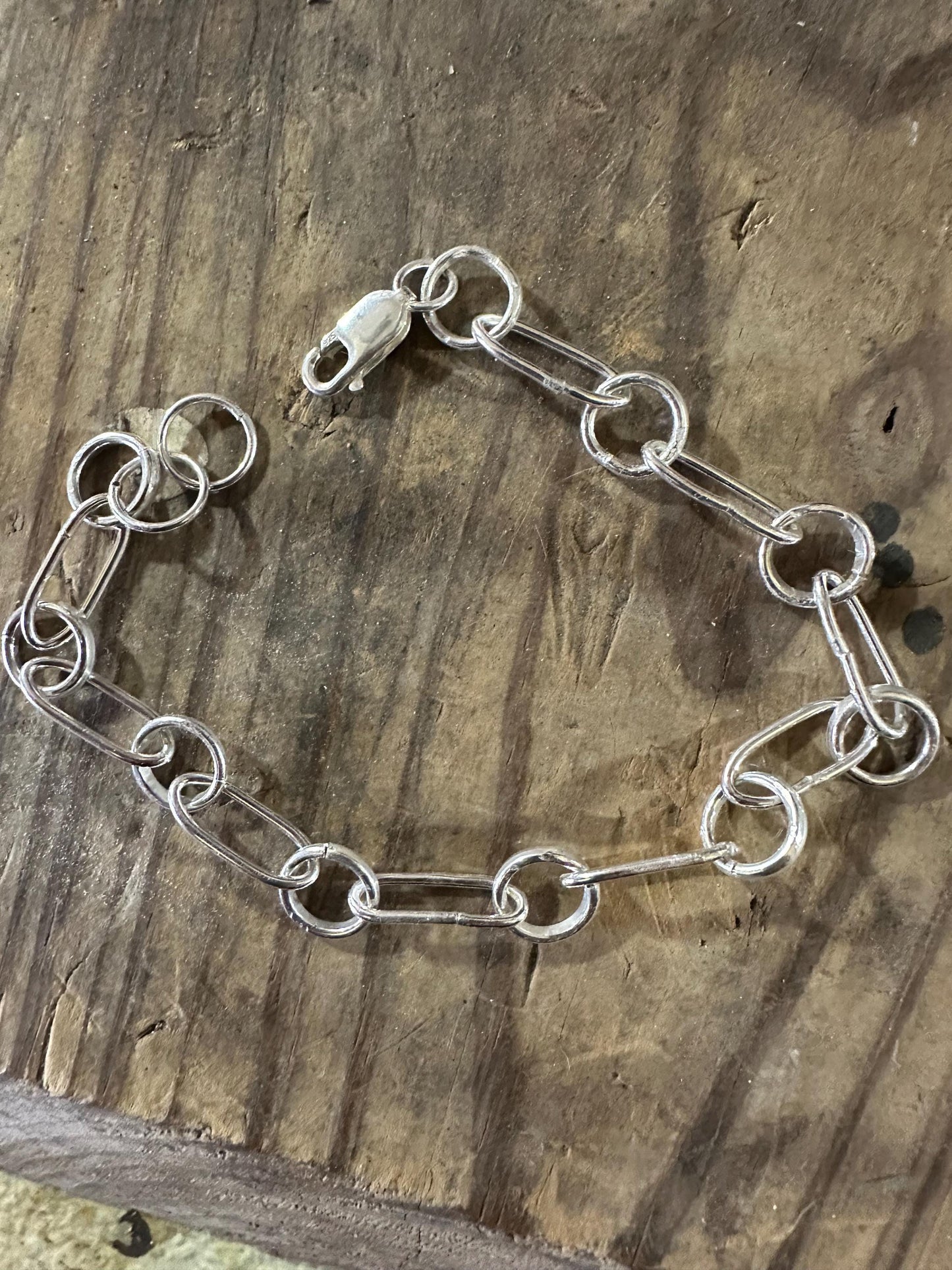 Artisan Sterling Silver chain Bracelet, chunky paperclip chain,  mens chain bracelet, large chain bracelet, handmade