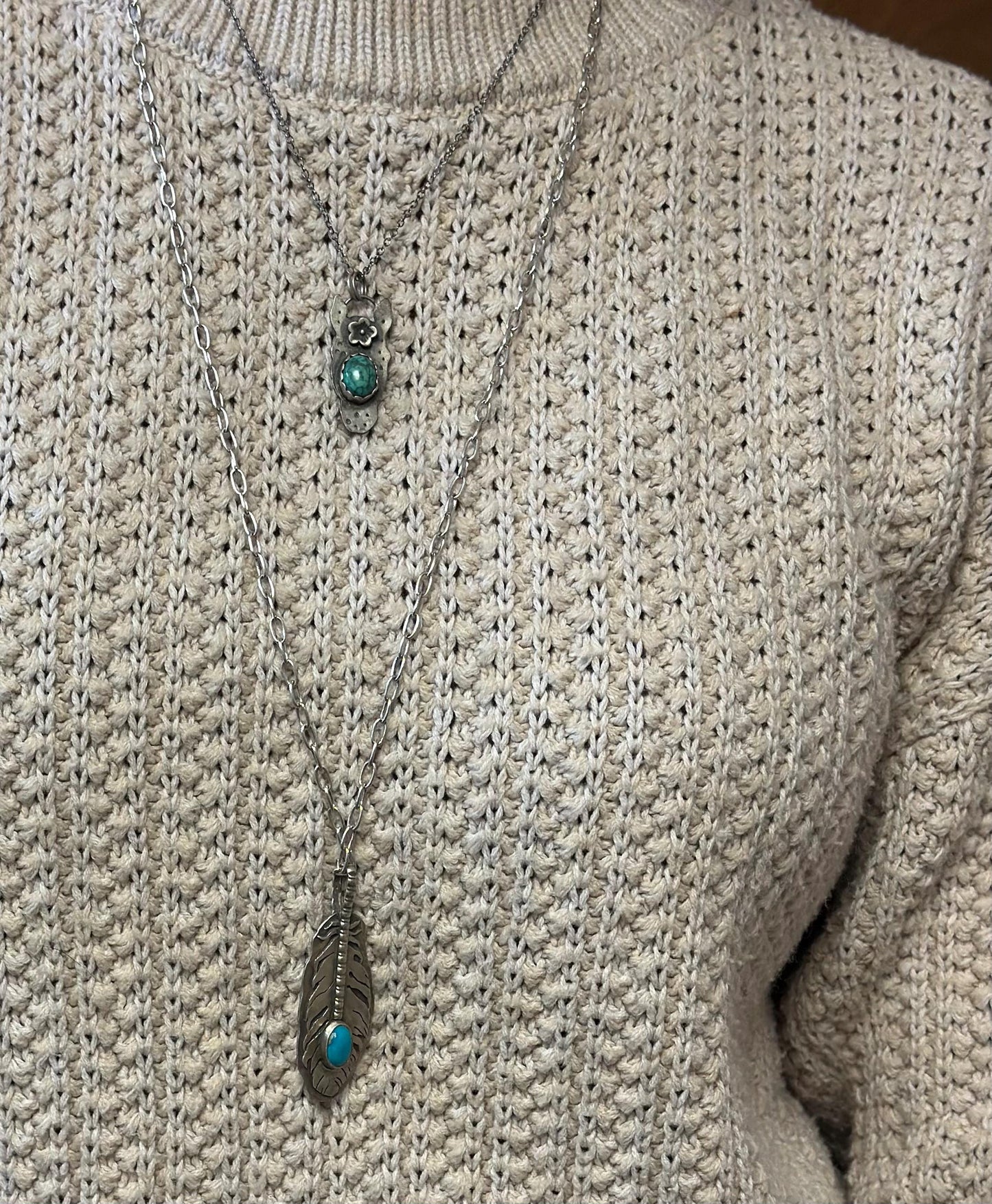Horse head pendant, hand forged with turquoise