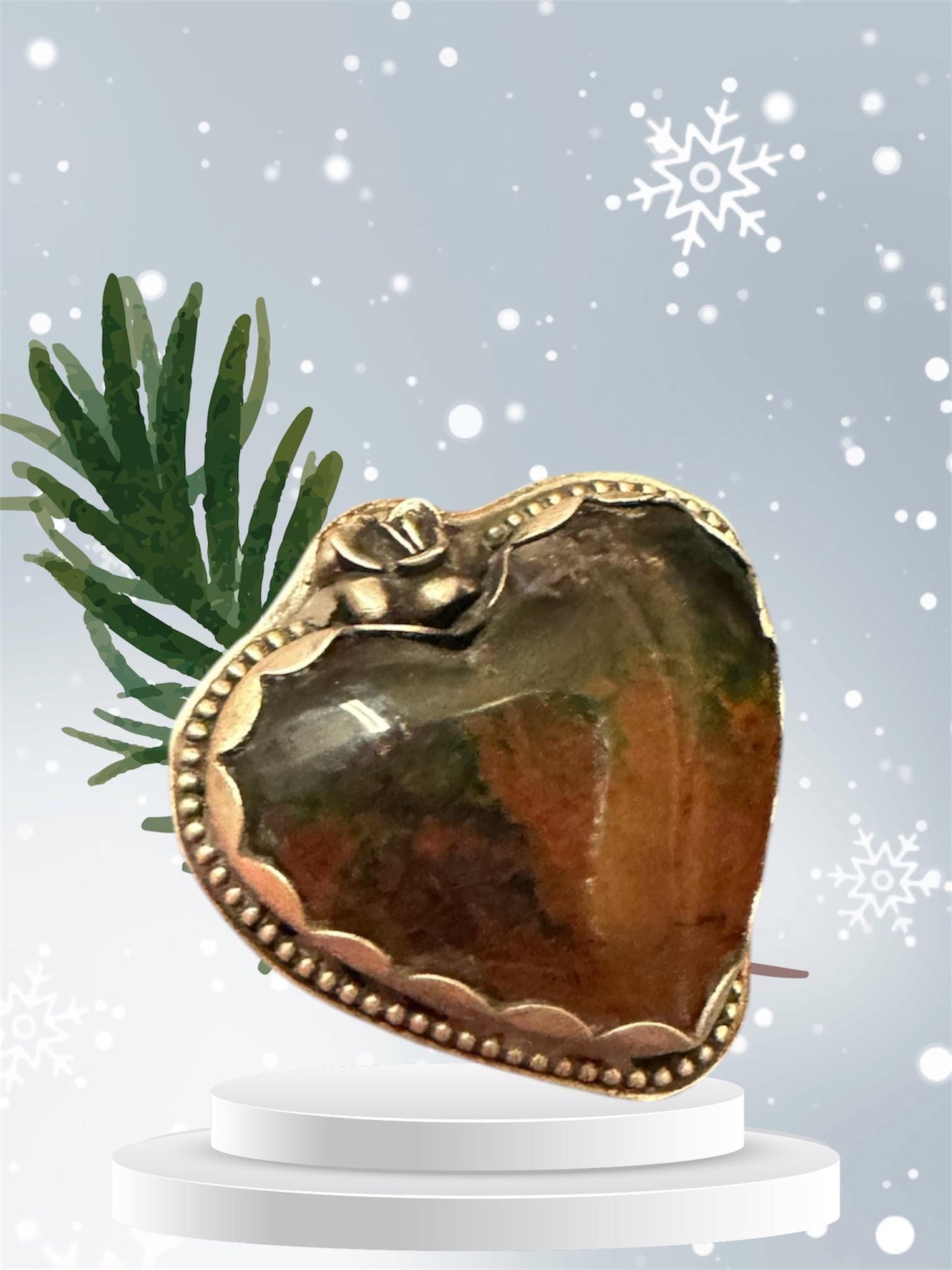 Flame Agate large heart statement ring. hand forged, hand made, big ass ring