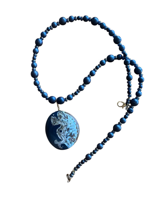 Navy Chaos necklace, implosion, classic navy necklace