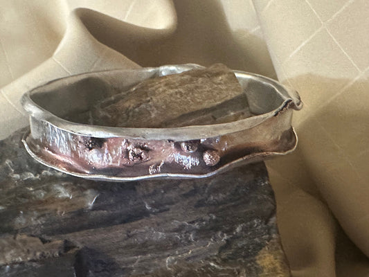 Textural Live edge Sterling Silver with Copper accents Bangle