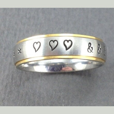 Thin band 2-tone personalized ring, class rings,